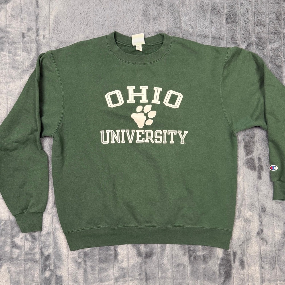 Champion Ohio University Bobcats Sweatshirt Green Eco Fleece Mens Large 9117